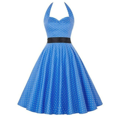 Sexy Retro White Polka Dot Dress Audrey Hepburn Vintage Halter Party