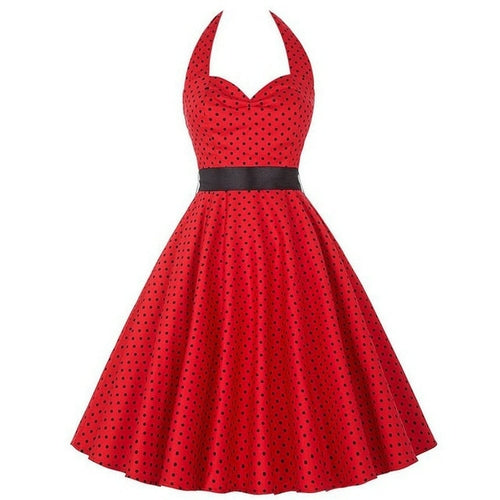 Sexy Retro White Polka Dot Dress Audrey Hepburn Vintage Halter Party
