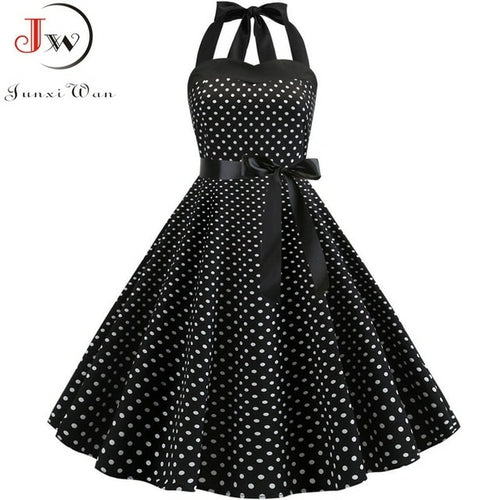 Sexy Retro White Polka Dot Dress Audrey Hepburn Vintage Halter Party