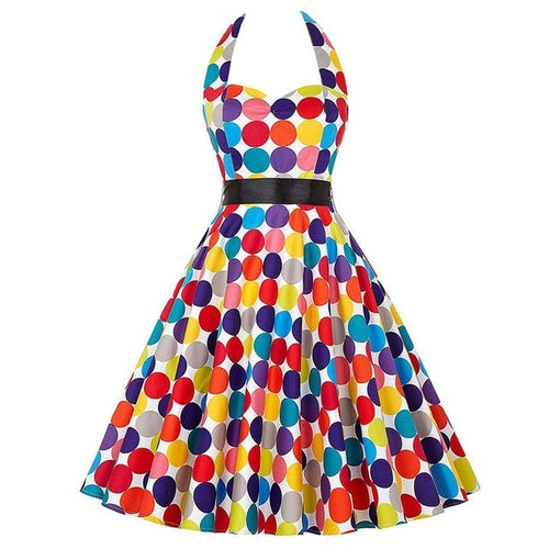 Sexy Retro White Polka Dot Dress Audrey Hepburn Vintage Halter Party