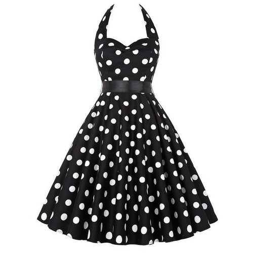 Sexy Retro White Polka Dot Dress Audrey Hepburn Vintage Halter Party