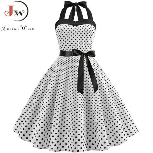 Sexy Retro White Polka Dot Dress Audrey Hepburn Vintage Halter Party