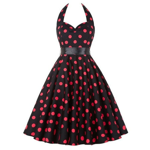 Sexy Retro White Polka Dot Dress Audrey Hepburn Vintage Halter Party