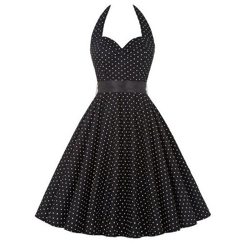 Sexy Retro White Polka Dot Dress Audrey Hepburn Vintage Halter Party