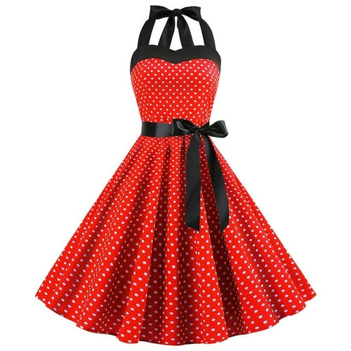 Sexy Retro White Polka Dot Dress Audrey Hepburn Vintage Halter Party