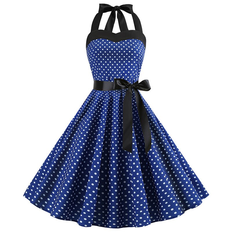 Sexy Retro White Polka Dot Dress Audrey Hepburn Vintage Halter Party