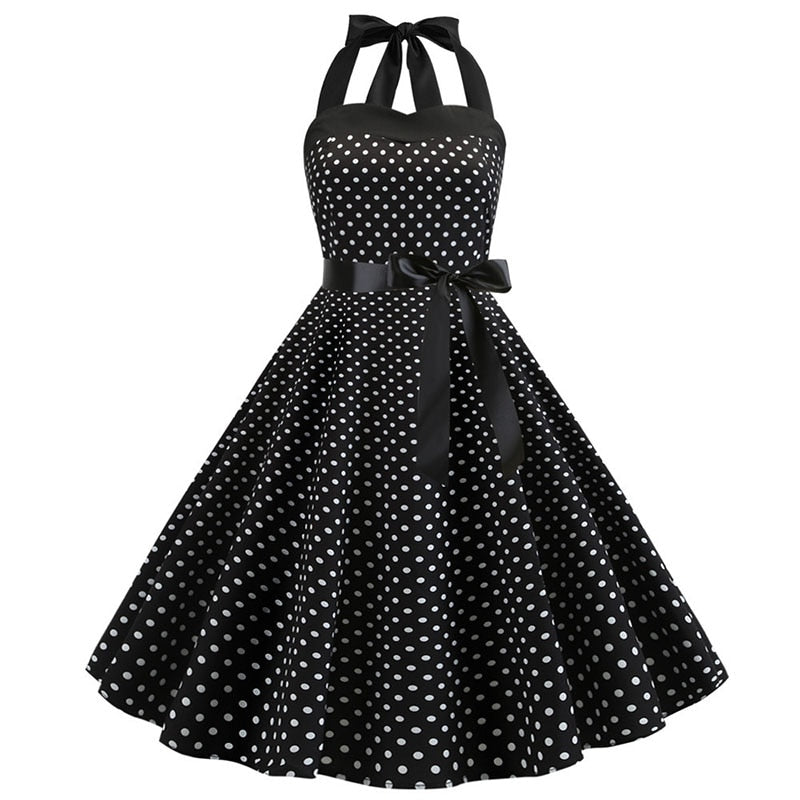 Sexy Retro White Polka Dot Dress Audrey Hepburn Vintage Halter Party