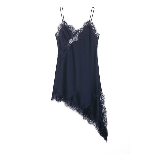 Women Fashion Sexy V-Neck Lace Elegant Halter Dress Asymmetric Hem