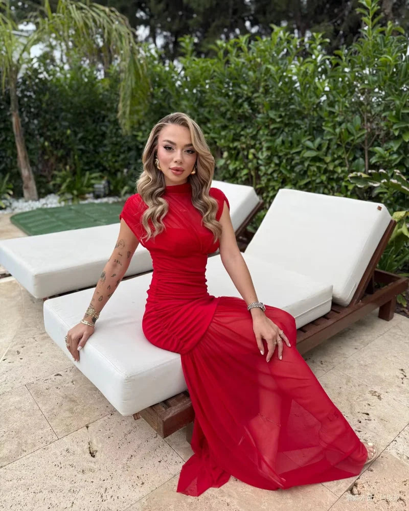 ETJ 2025 new women's party sexy see-through long dress fashion silk