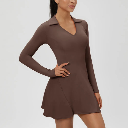 Autumn European  American long-sleeved lapel tennis dress quick-drying