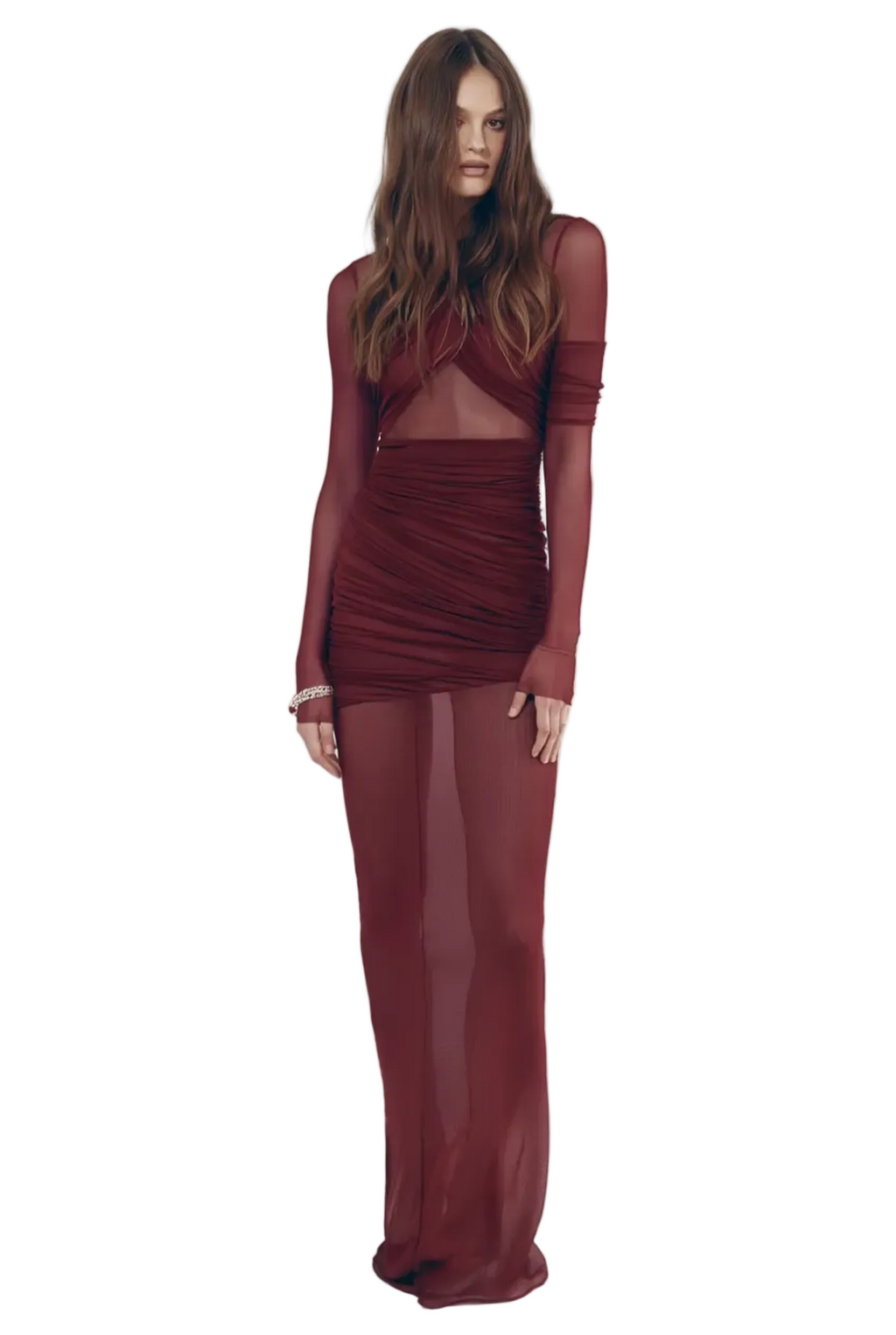 Mesh Ruched Maxi
