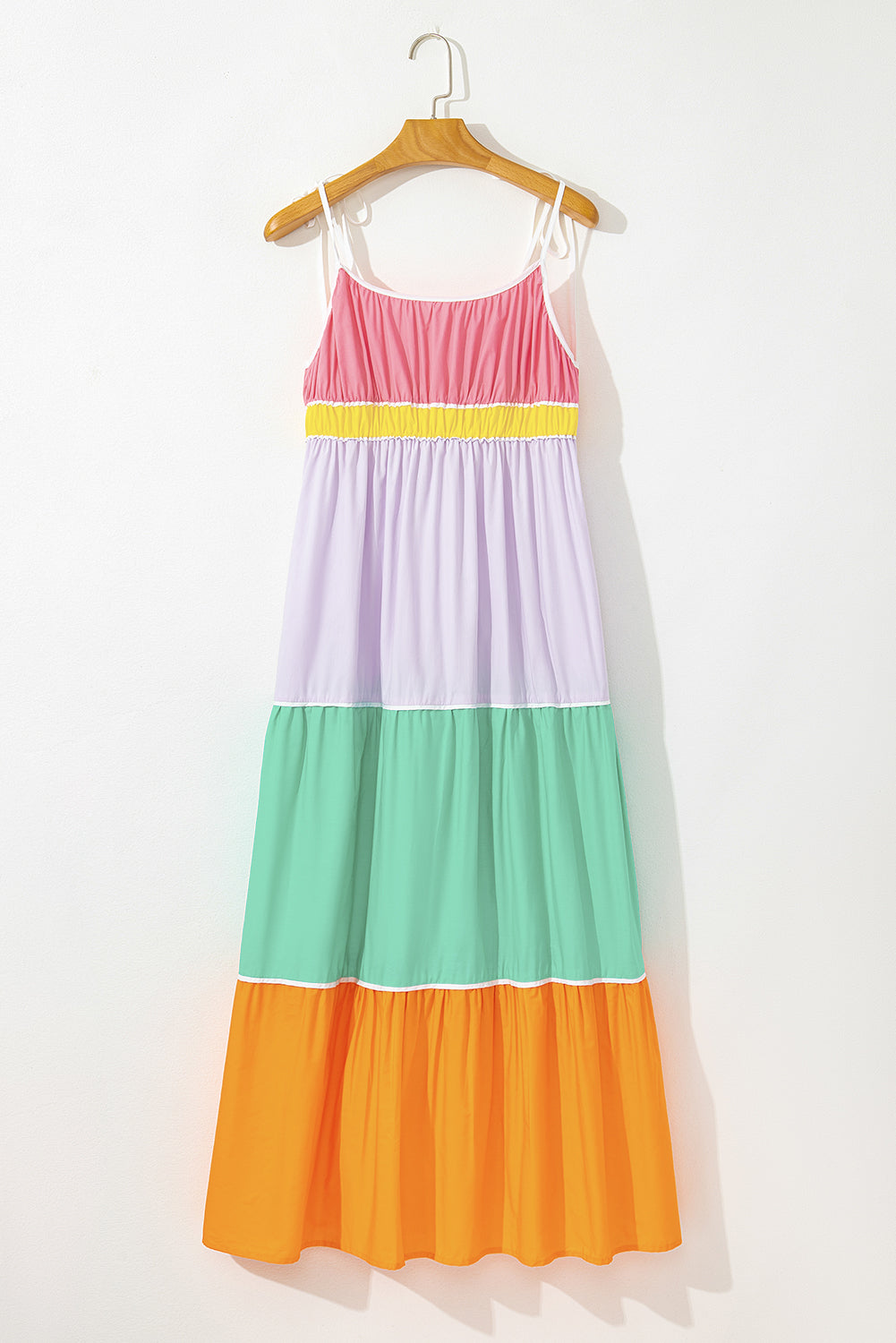 Colorblock Self-Tie Straps Pocketed Flowy Maxi Dress