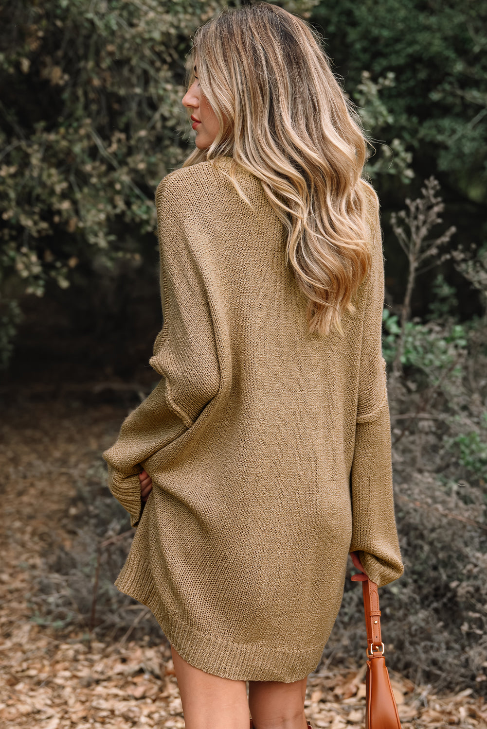 Solid Slouchy Drop Shoulder Sweater Dress